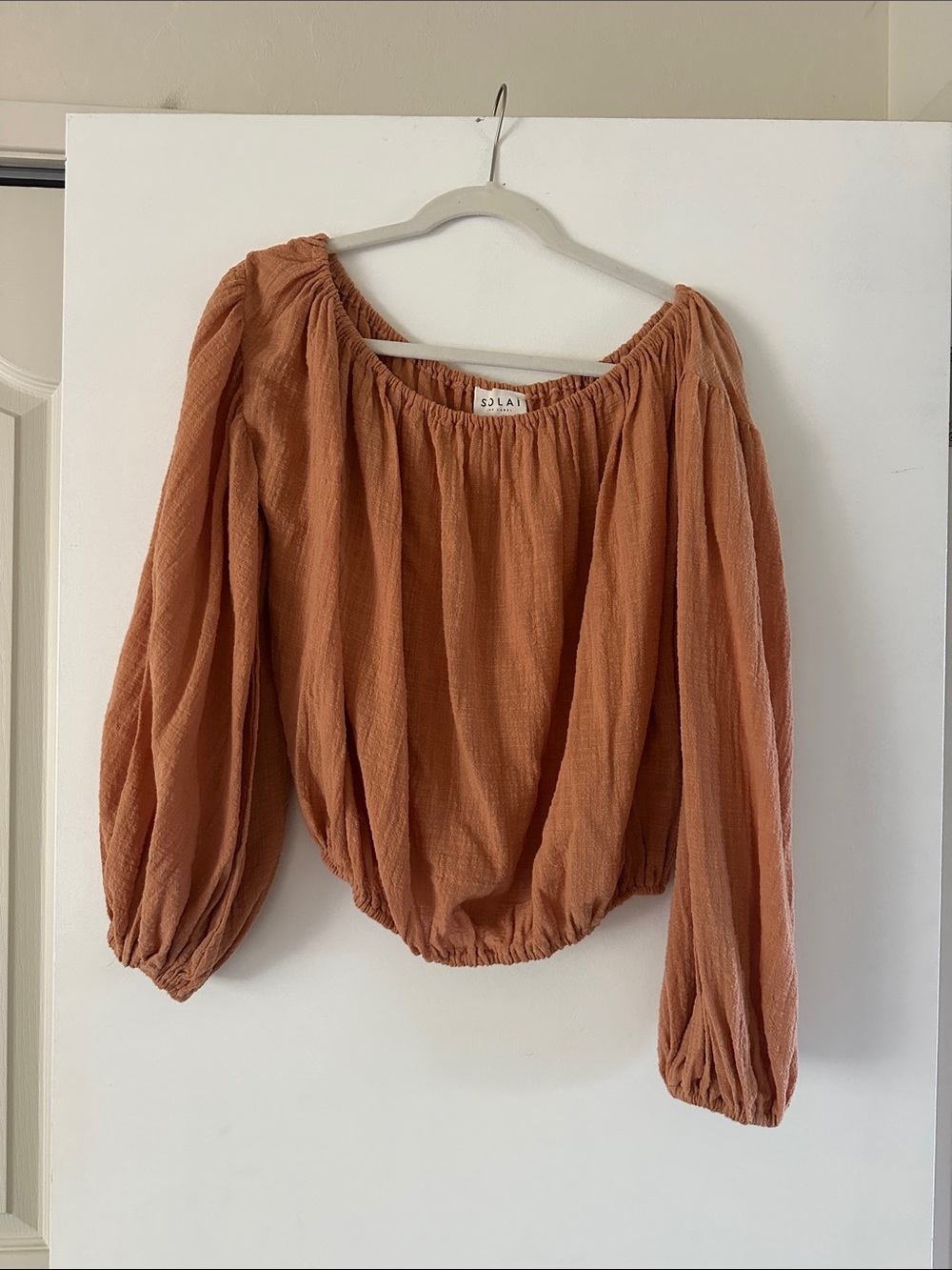 Solai the Label Rust Orange Off-Shoulder Peasant Top
